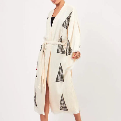 Organic Cotton Long Kimono, Block Printed Robe