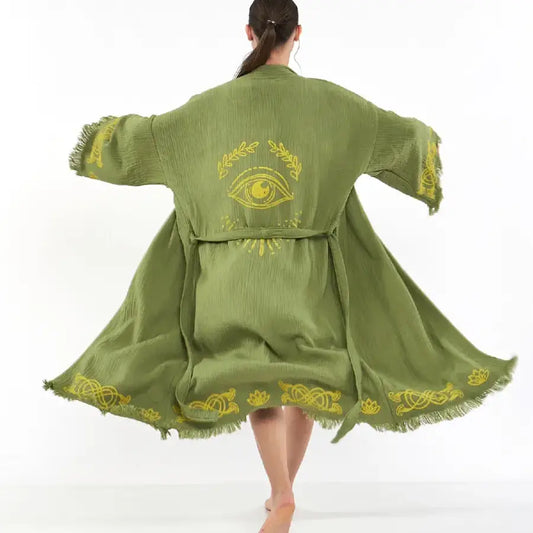 Organic Cotton Kimono. Lotus Eye Kimono, Long Kaftan Kimono