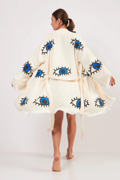 Organic Cotton Kimono, Evil Eye Robe, Boho Kafthan