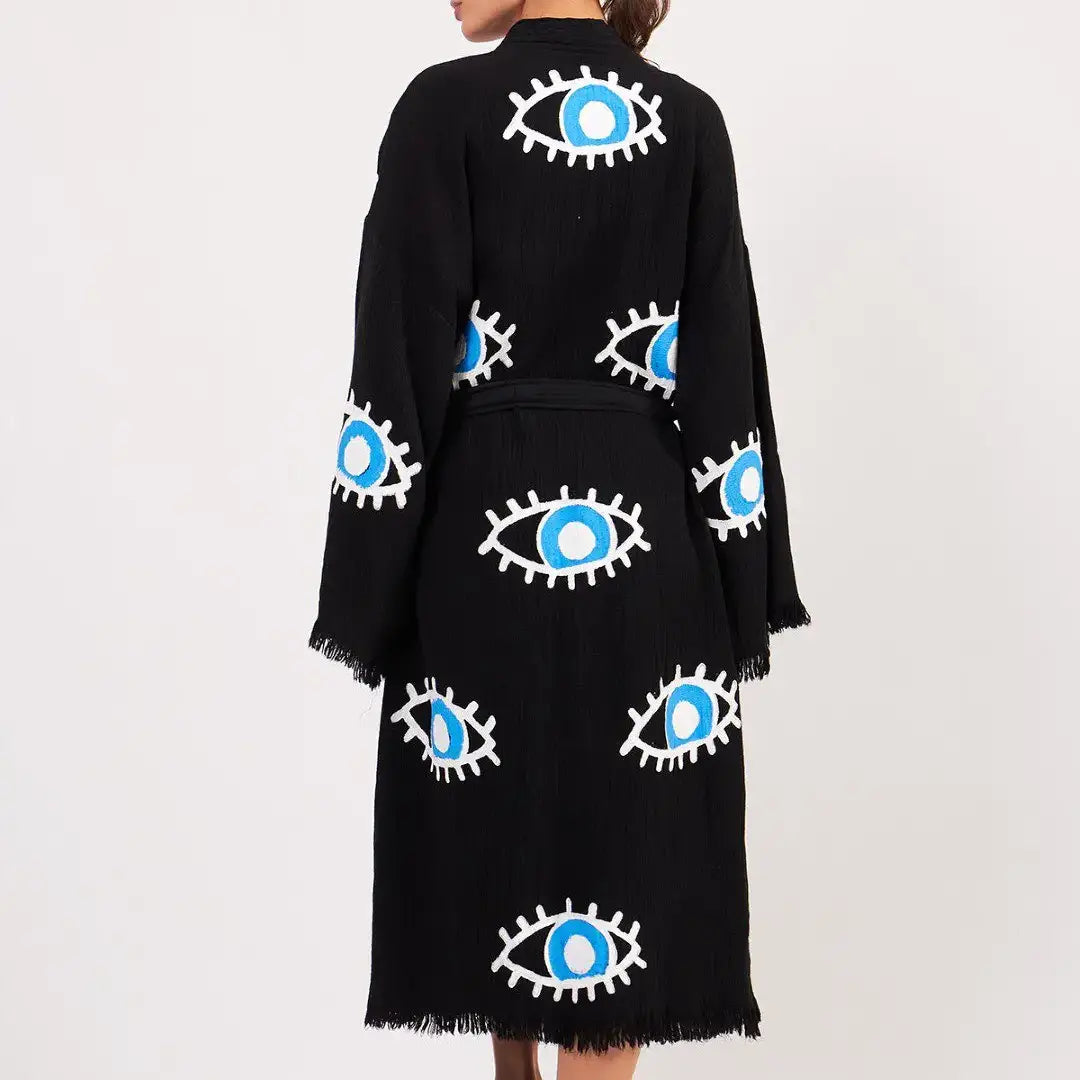 Cotton Kimono, Long Kimono, Cotton Robe, Evil Eye Kimono