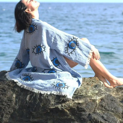 Evil Eye Kimono, Evil Eye Robe, Cotton Robe, Long Kaftan