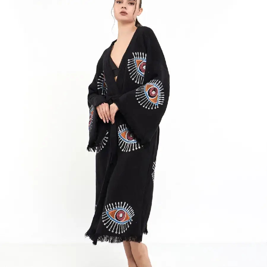 Long Kimono Robe, Cotton Bath Robe, Kaftan Kimono