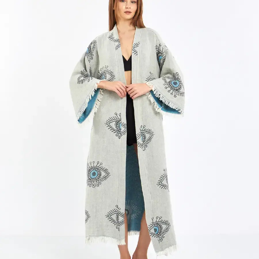 Evil Eye Kimono, Jacquard Kimono, Festival Kaftan Kimono