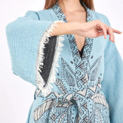 Blue Kimono, Boho Robe, Kaftan Kimono, Jacquard Kimono