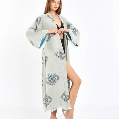 Evil Eye Kimono, Jacquard Kimono, Festival Kaftan Kimono