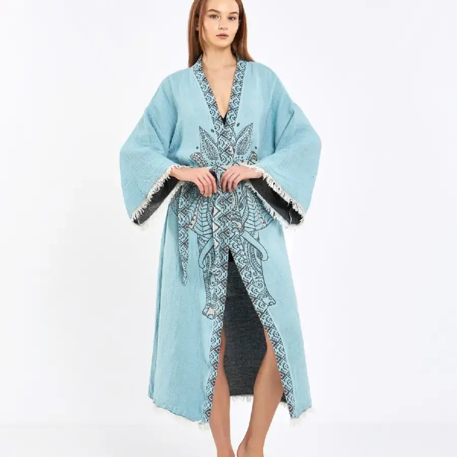 Blue Kimono, Boho Robe, Kaftan Kimono, Jacquard Kimono