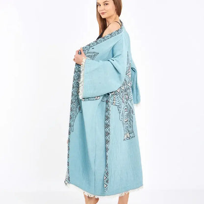 Blue Kimono, Boho Robe, Kaftan Kimono, Jacquard Kimono