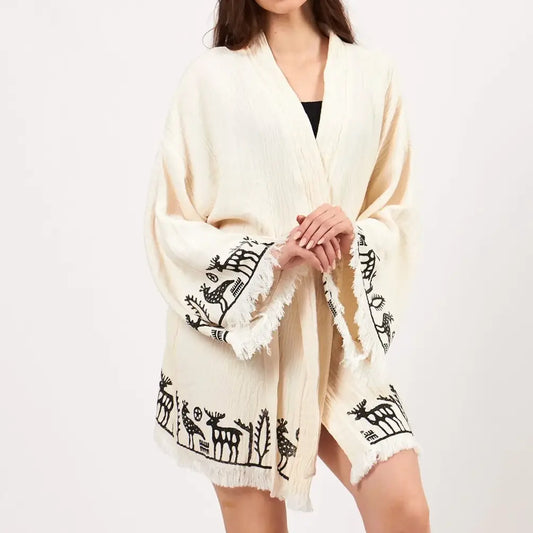 Organic Cotton Short Kimono, Short Kaftan, Boho Robe Women