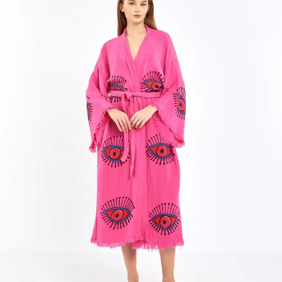 Evil Eye Kimono, Block Print Robe, Organic Cotton Kimono