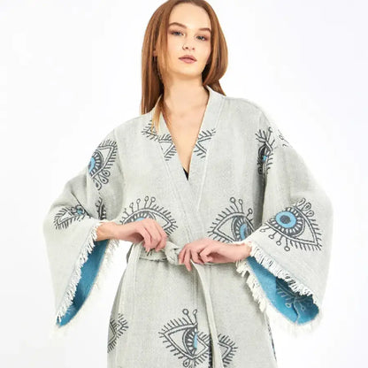 Evil Eye Kimono, Jacquard Kimono, Festival Kaftan Kimono