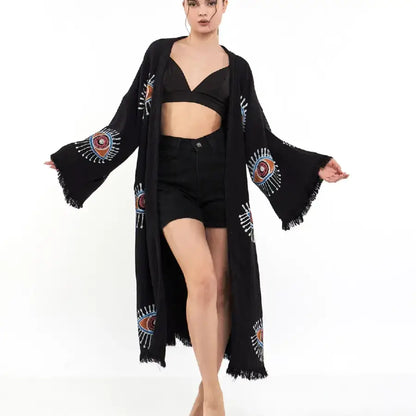 Long Kimono Robe, Cotton Bath Robe, Kaftan Kimono