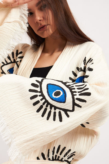 Evil Eye Robe, Cotton Kimono, Handmade Kimono for Women