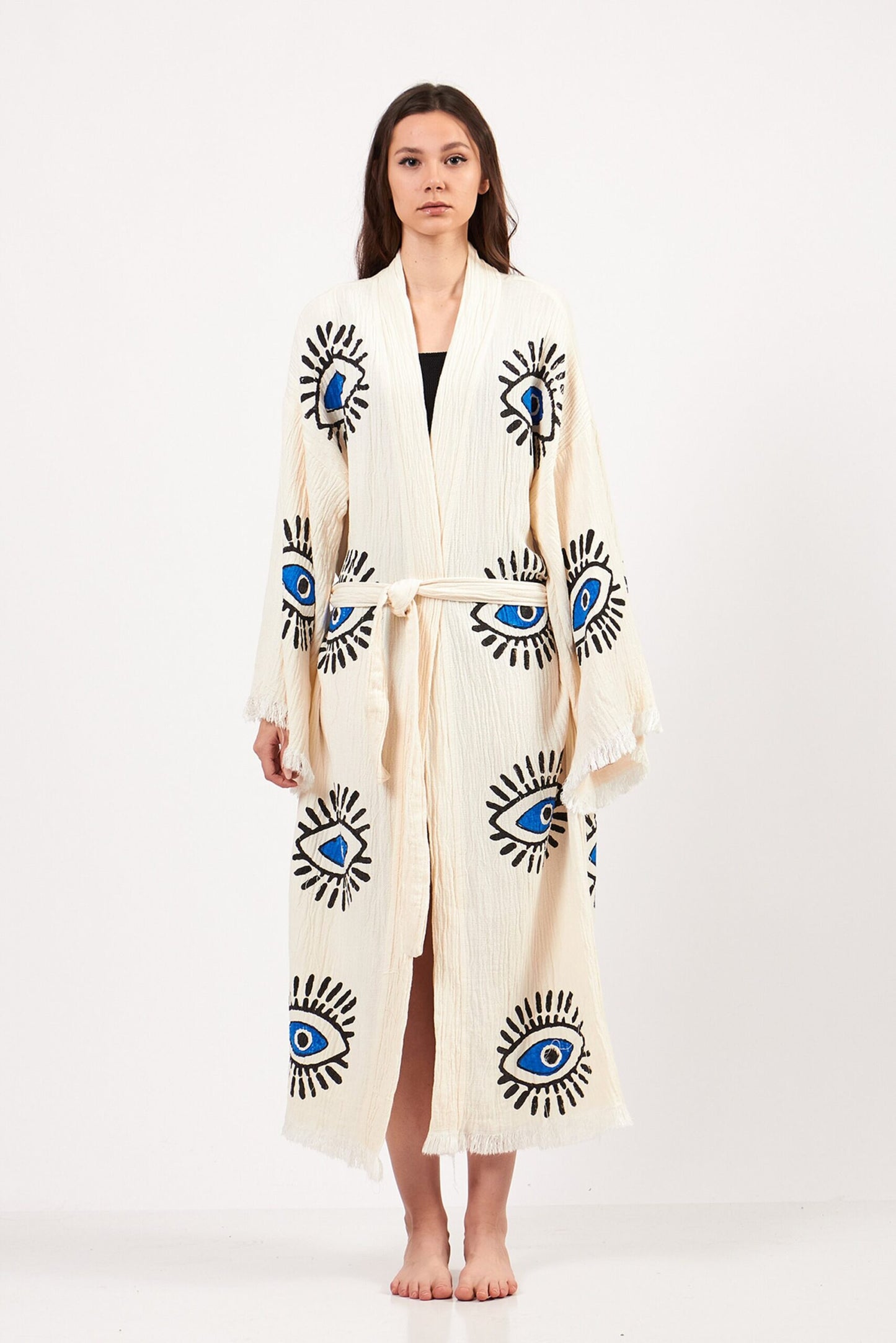 Evil Eye Robe, Cotton Kimono, Handmade Kimono for Women
