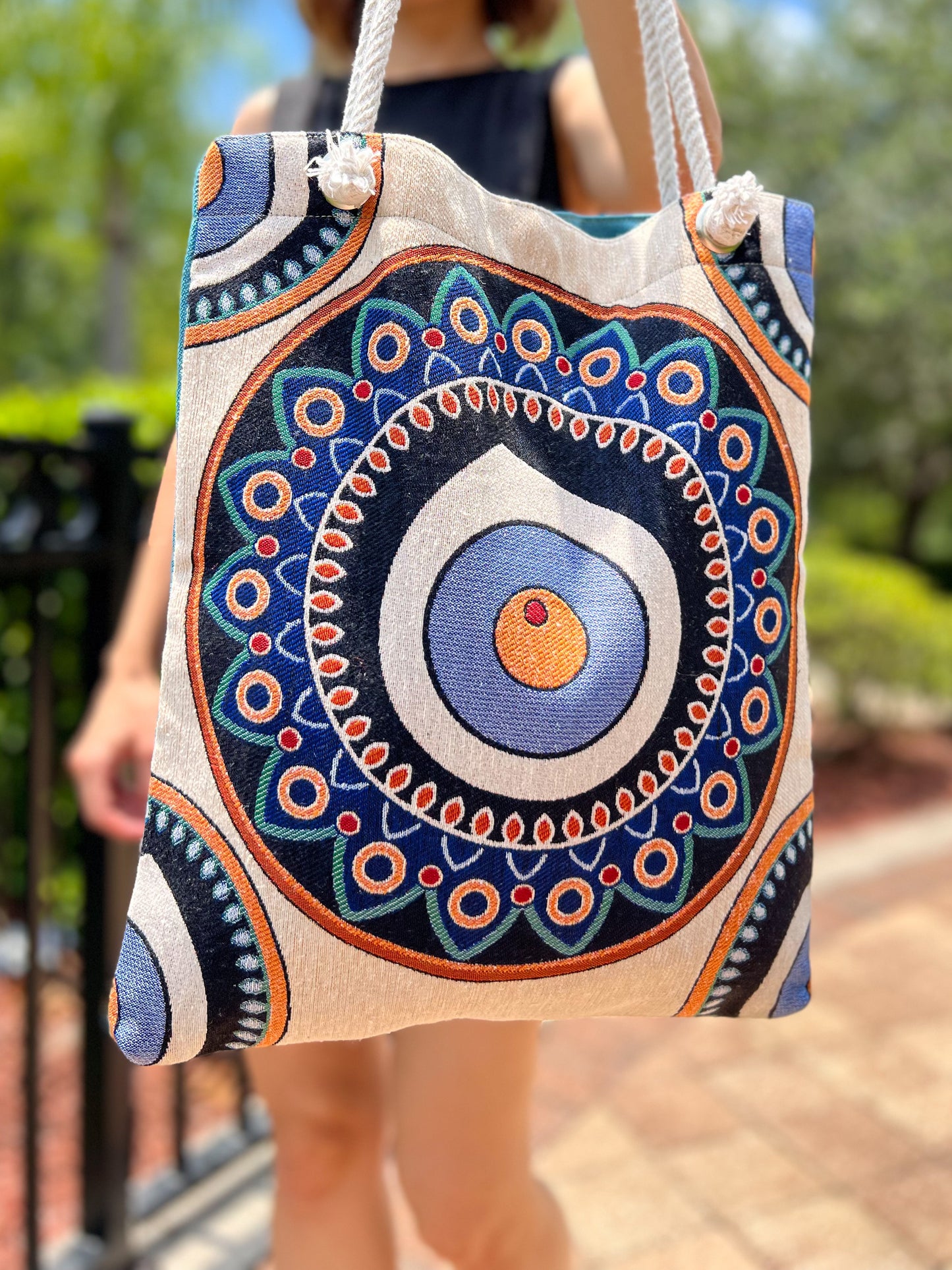 Evil Eye Shoulder Bag, Boho Tote Bag, Handmade Beach Bag