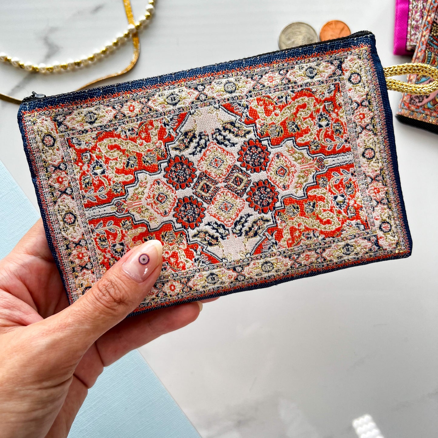 Rug Design Pouch, Handmade Boho Coin Purse