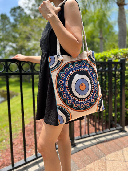 Evil Eye Shoulder Bag, Boho Tote Bag, Handmade Beach Bag