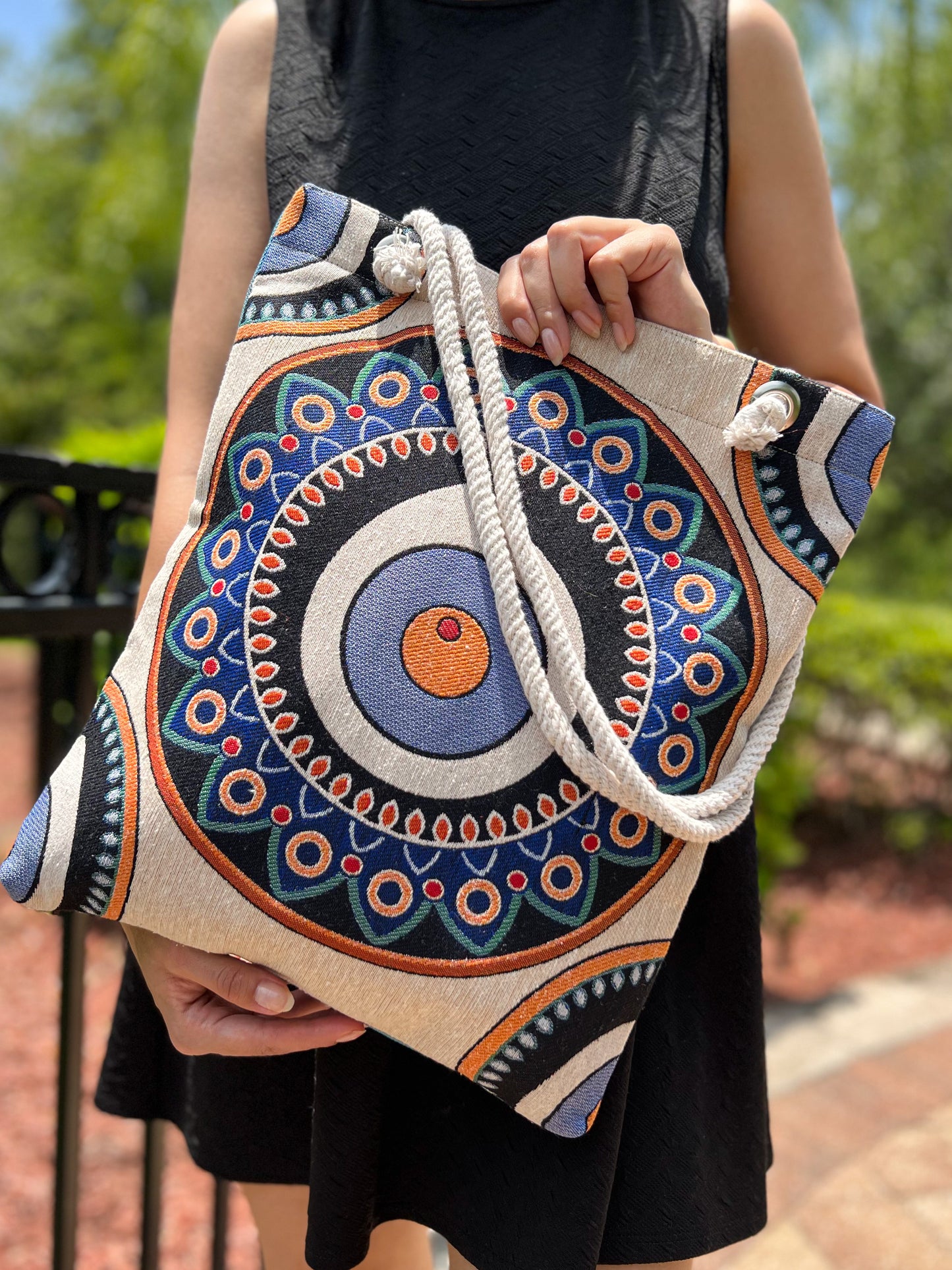 Evil Eye Shoulder Bag, Boho Tote Bag, Handmade Beach Bag