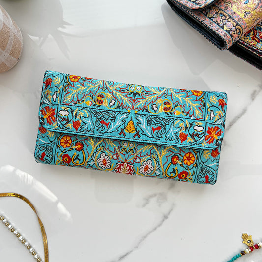 Turquoise Wallet for Women, Handcrafted Wallet Women, Boho Trifold Wallet