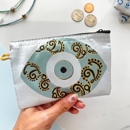 Evil Eye Coin Purse, Boho Zipper Pouch, Handmade Coin Purse