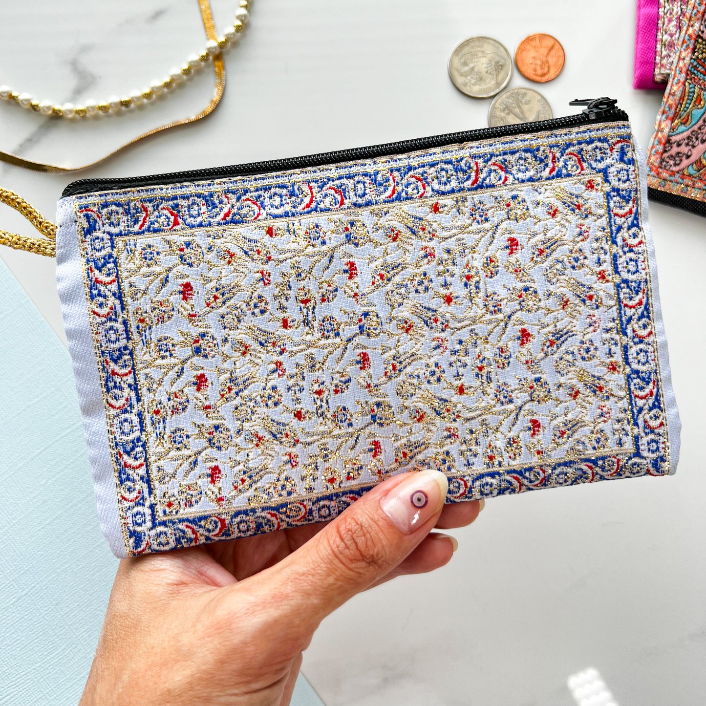 Floral Coin Purse, Handmade Boho Fabric Pouch, Bag Organizers