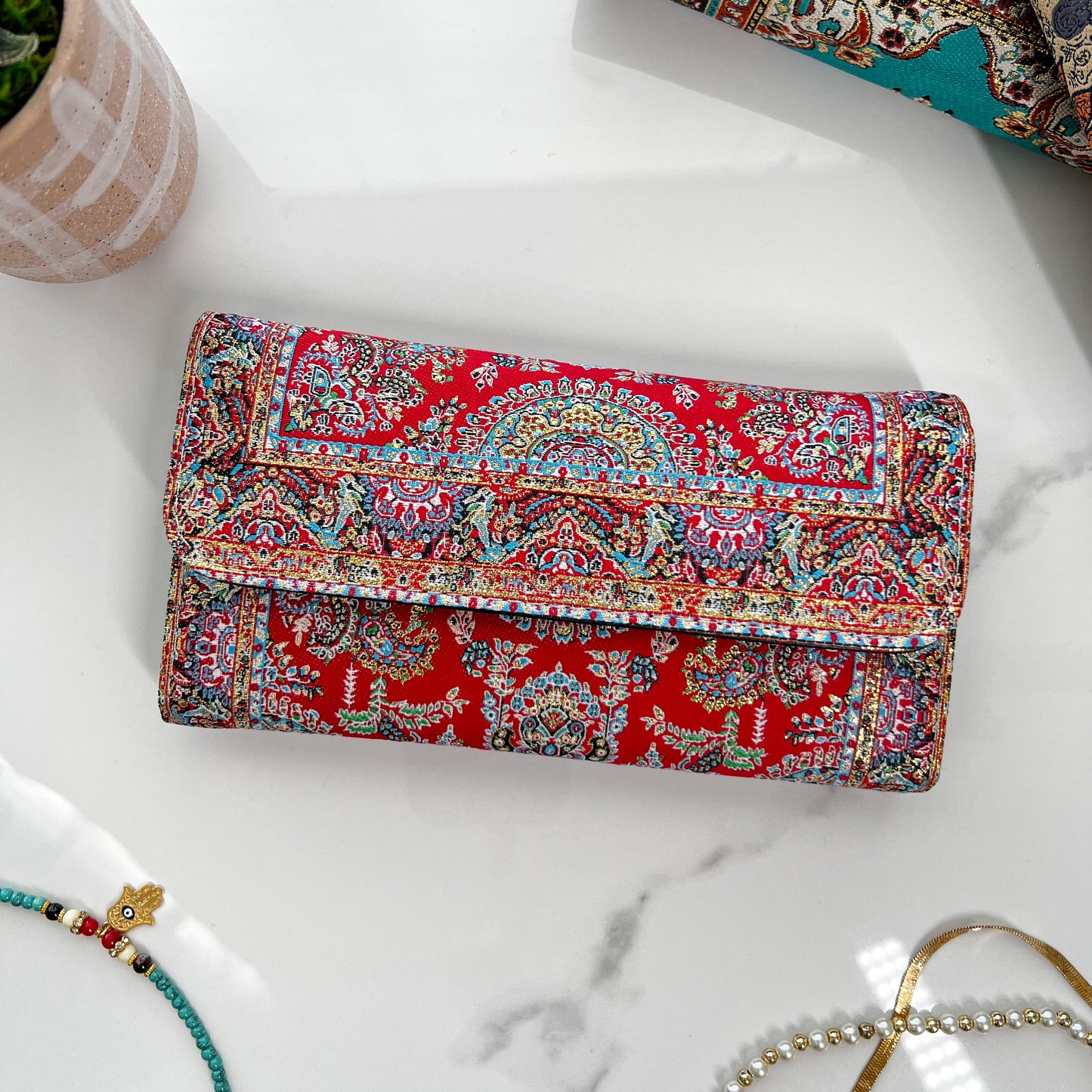 Boho Wallet for Women, Handmade Fabric Walllet, Rug Design Wallet