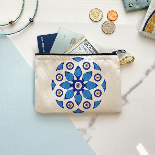 Boho Coin Purse, Fabric Coin Purse, Evil Eye Fabric Pouch