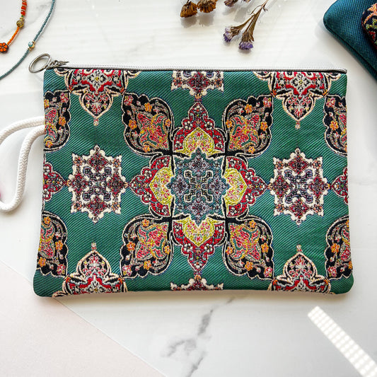 Boho Ipad Sleeve, Handmade Clutch Bag with Wristlet