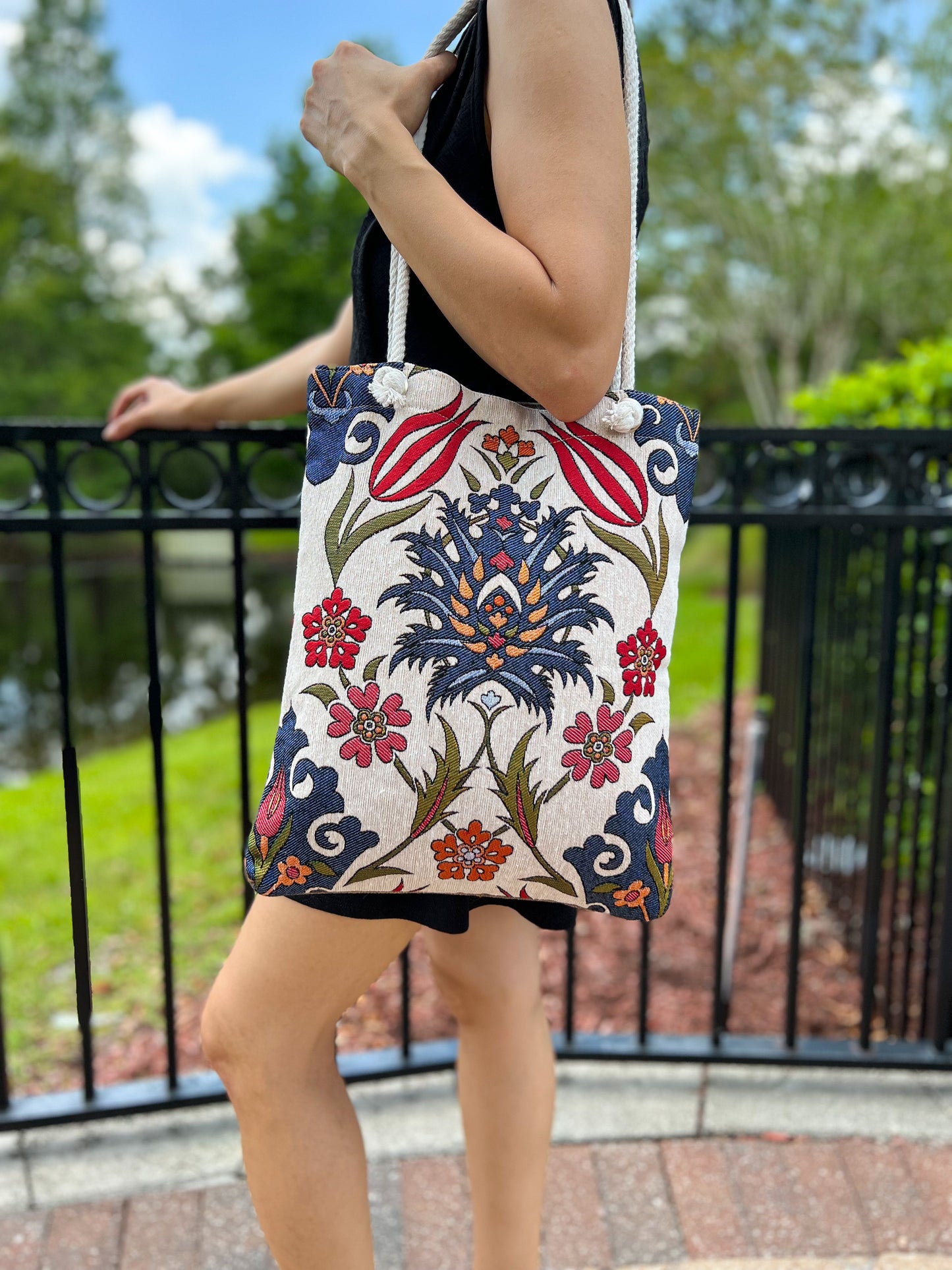 Shoulder Bag for Every Use, Floral Tote Bag, Woven Bag, Beach Bag