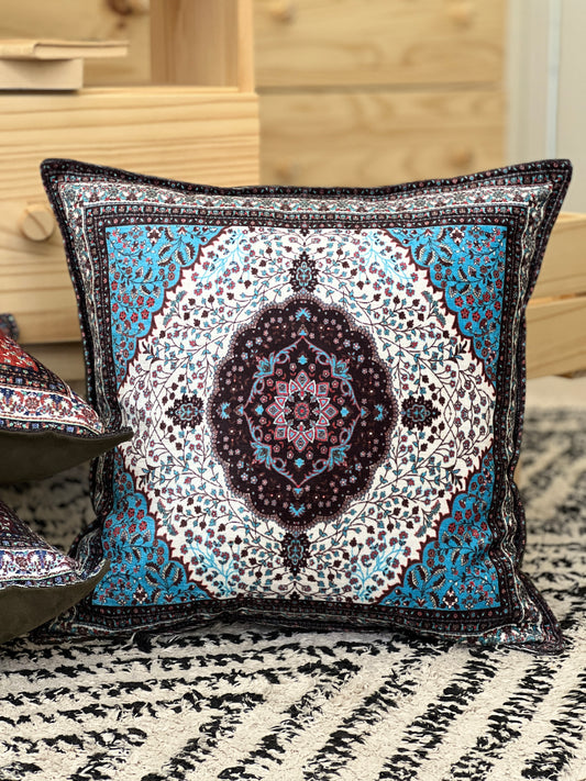 Blue Decorative Pillow Cover 18x18, Handmade Throw Pillow Case