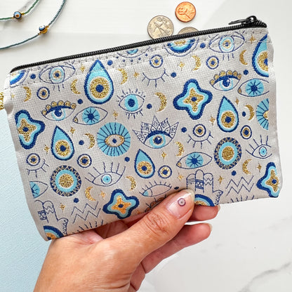 Evil Eye Coin Purse, Boho Fabric Pouch, Handmade Cute Pouch