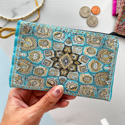 Blue Coin Purse, Handmade Coin Pouch, Boho Coin Purse