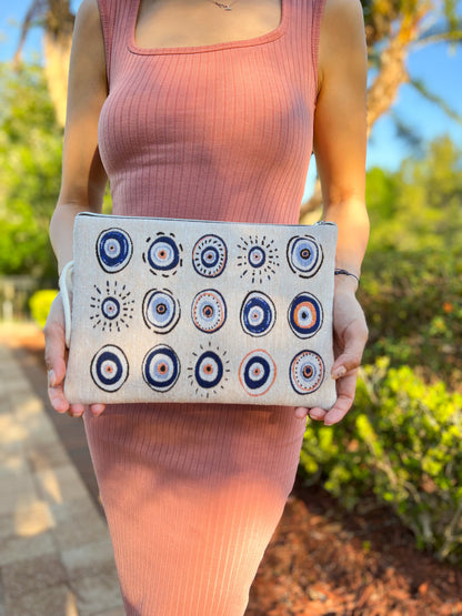 Evil Eye Clutch Bag, Fabric Slim Clutch Bag, iPad Sleeve