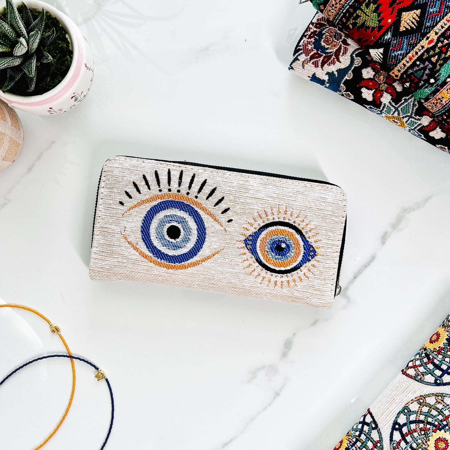 Evil Eye Wallet, Woven Fabric Wallet for Women, Boho Walllet