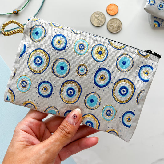 Cute Evil Eye Coin Purse, Handmade Fabric Zipper Pouch