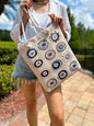 Evil Eye Tote Bag, Boho Beach Bag, Woven Shoulder Bag