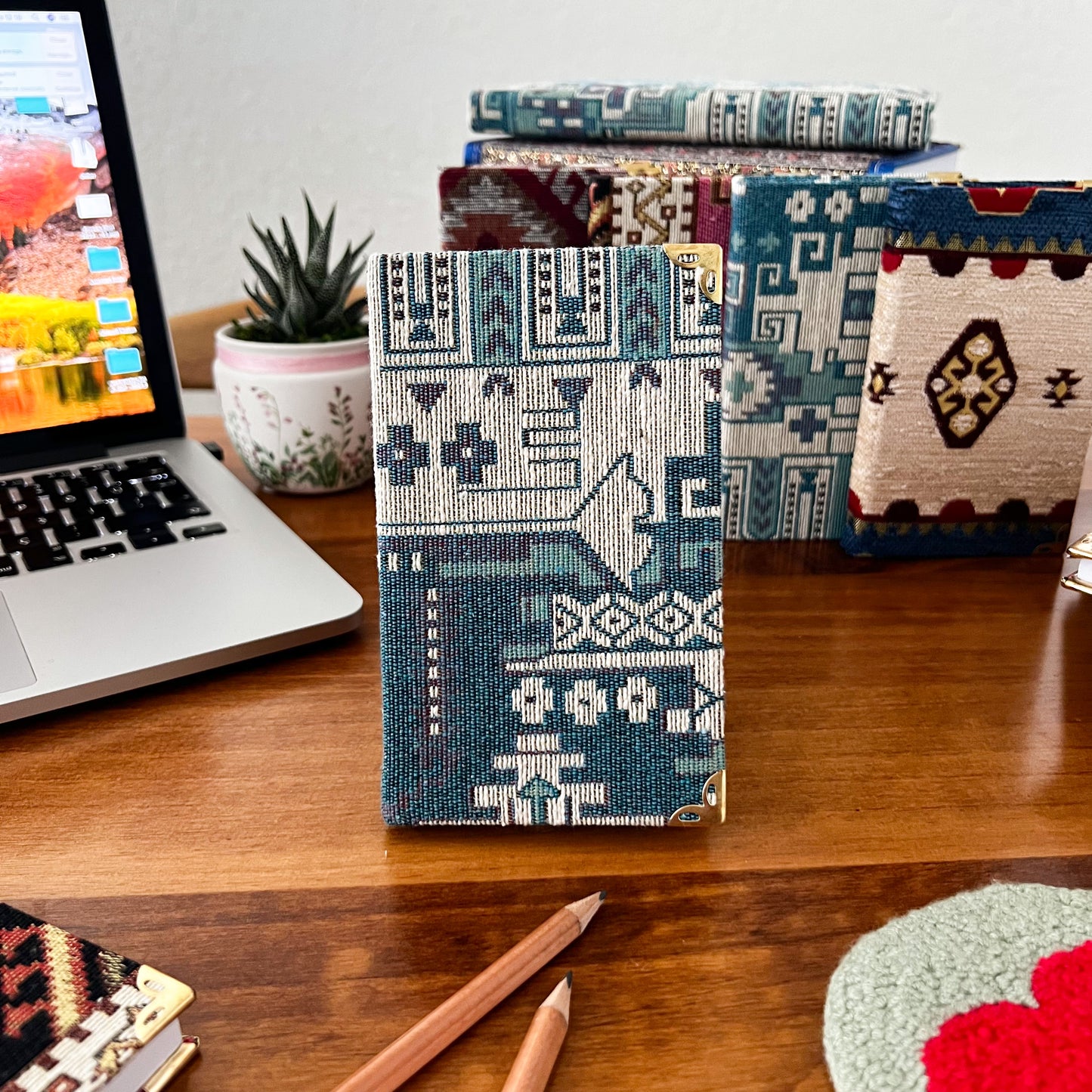 Small Notebook in Rug Design, Boho Fabric Journal