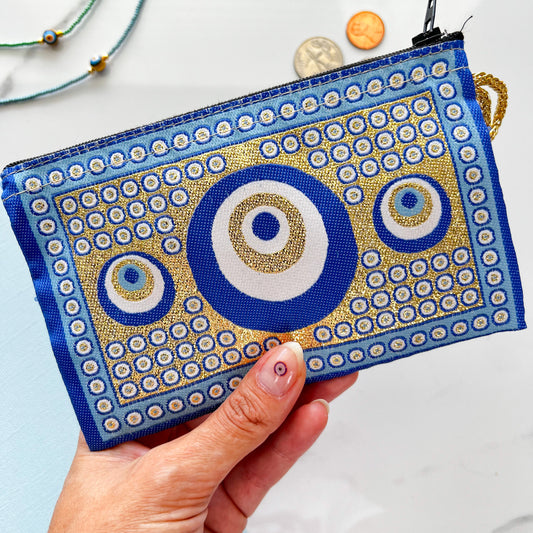 Evil Eye Zipper Pouch, Boho Coin Purse, Handmade Coin Purse