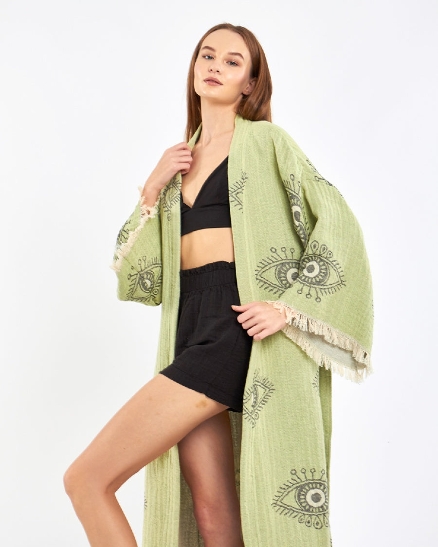 Jacquard Fabric Cotton Kimono, Evil Eye Kimono