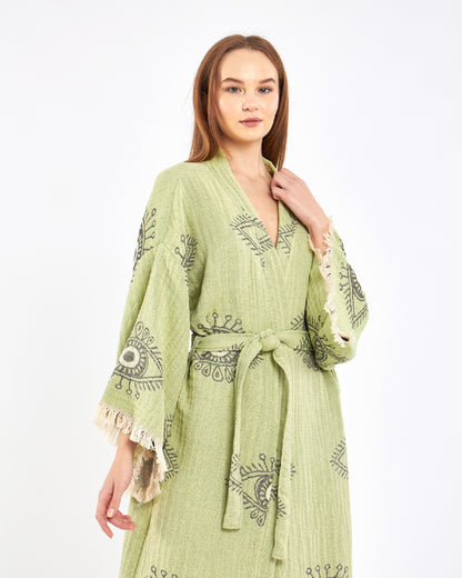 Jacquard Fabric Cotton Kimono, Evil Eye Kimono