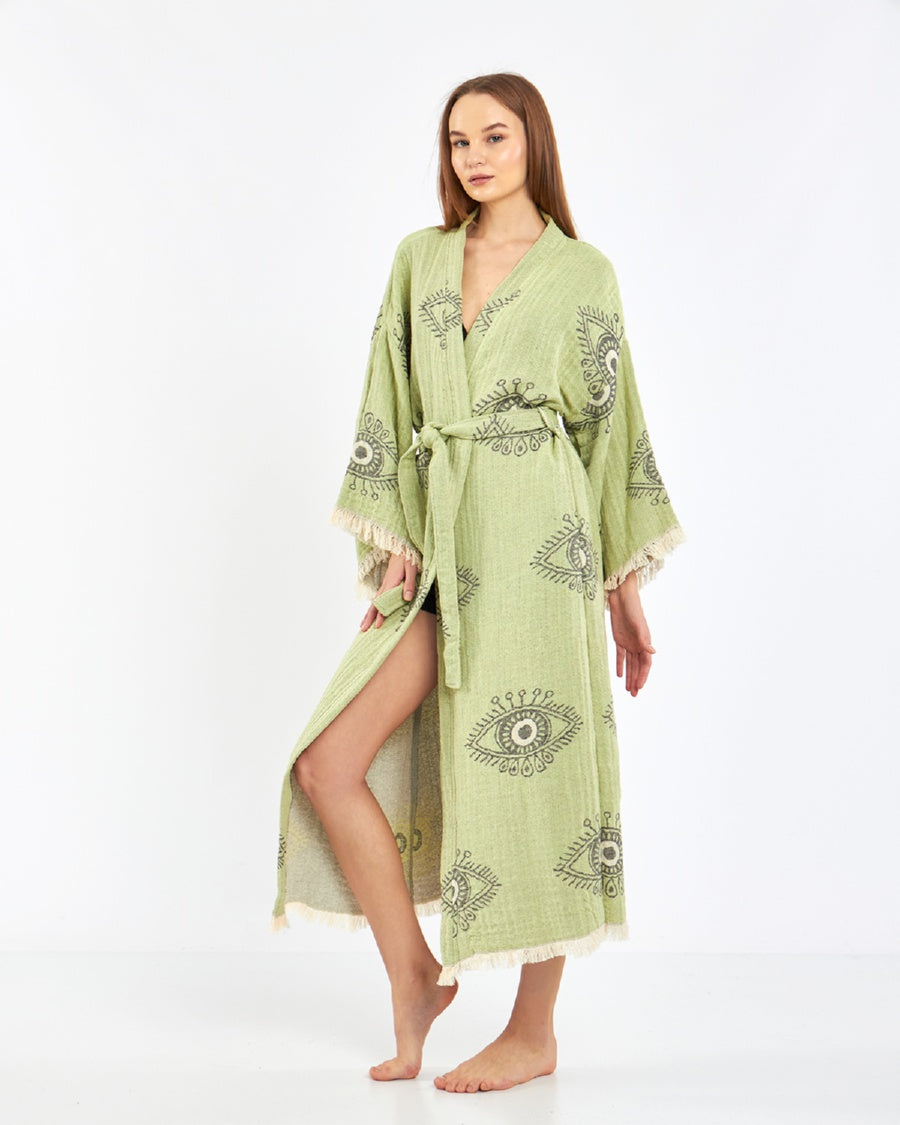 Jacquard Fabric Cotton Kimono, Evil Eye Kimono