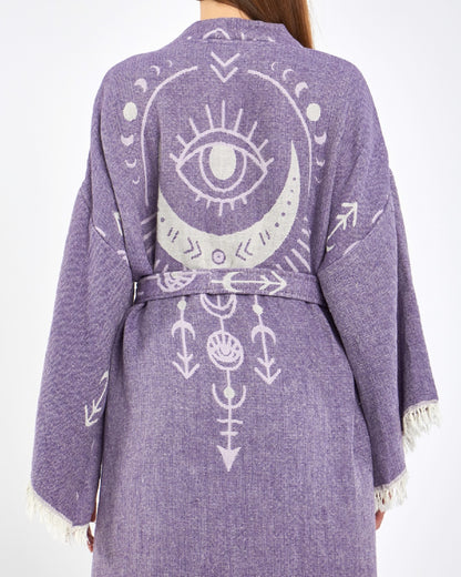 Cotton Kimono, Boho Robe for Women, Celestial Design