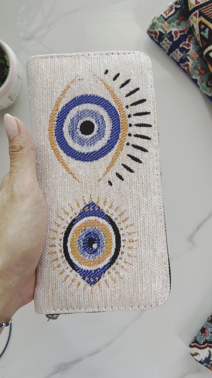 Evil Eye Wallet, Woven Fabric Wallet for Women, Boho Walllet