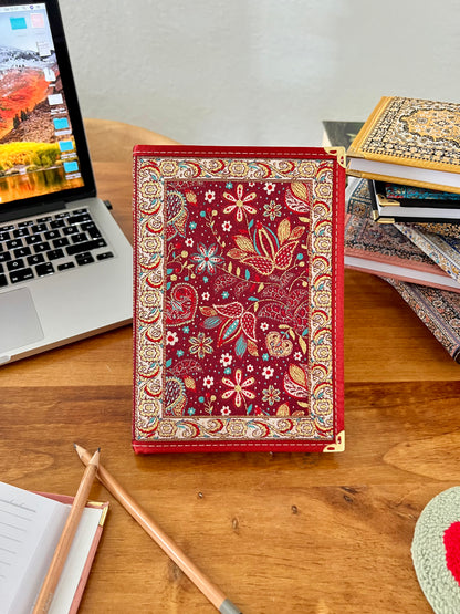 Red Large Notebook, Fabric Journal, Carpet Design Journal